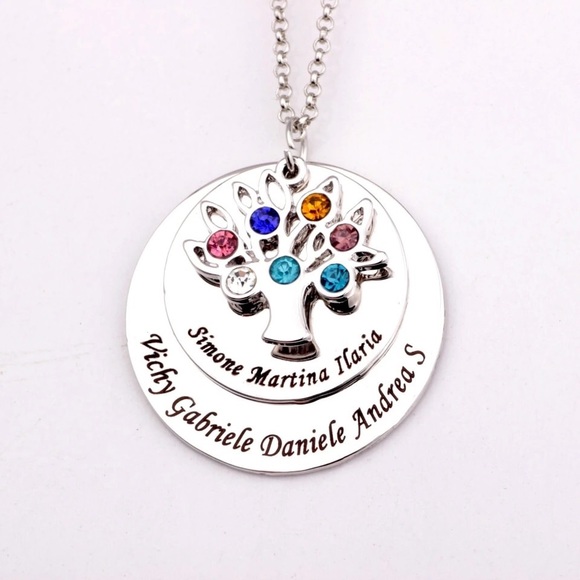 Engraved birthstone necklace engrave up to 5 names - Picture 2 of 3